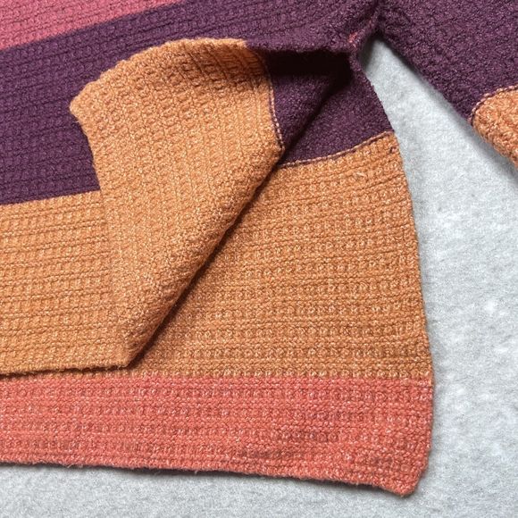 BKE Buckle Women’s Size Medium Orange Striped Boxy Waffle Knit Oversized Sweater - Picture 6 of 14